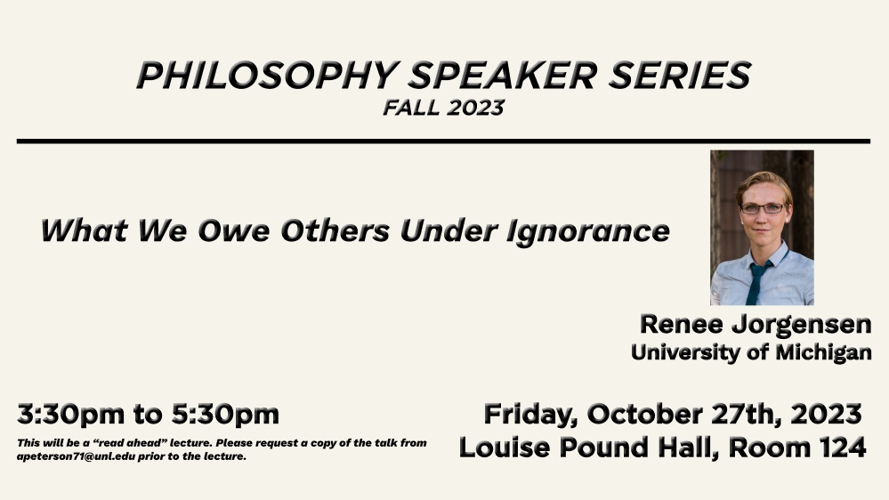 Speakers Series Lecture: Renee Jorgensen on Friday, October 27th